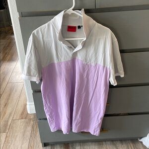 HUGO Men's White and Lavender Polo Shirt